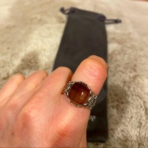 Faceted Smoky Glass Stone Sterling Silver Ring Size 6
